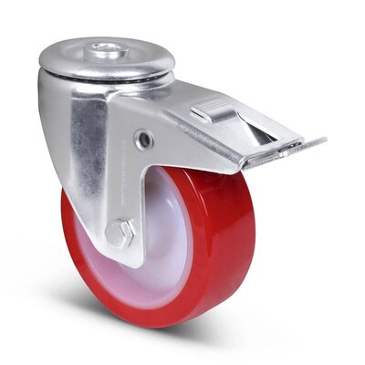 Polyurethan-Lenkrolle mit Bremse 100 mm - Rollenlager - 150 kg