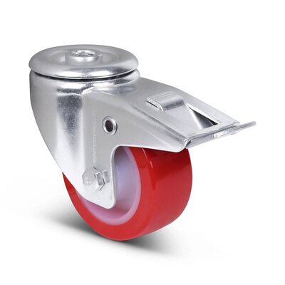 Polyurethan-Lenkrolle mit Bremse 80 mm - Rollenlager - 130 kg