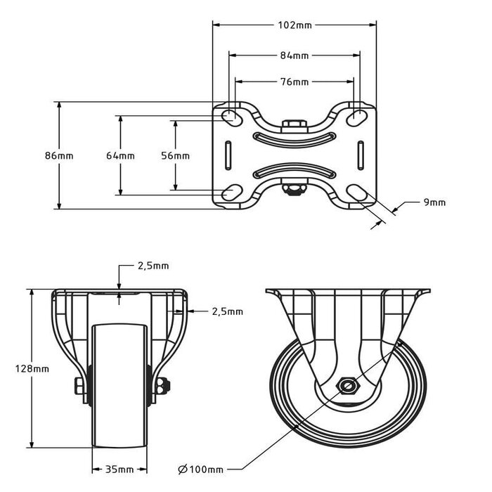 Polyurethan-Bockrolle 100 mm - Rollenlager - 150 kg
