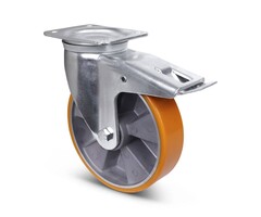 Polyurethan-Schwerlast-Lenkrolle mit Bremse 200 mm - 900 kg