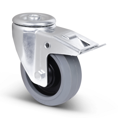 Gummi-Lenkrolle mit Bremse, 100 mm – Kugellager – 160 kg