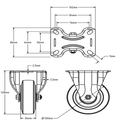 Elastische Gummi-Bockrolle 100 mm - Kugellager - 160 kg