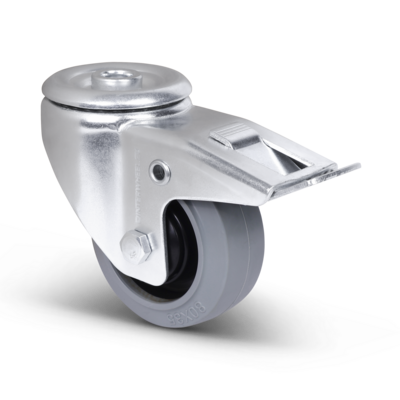 Gummi-Lenkrolle mit Bremse, 80 mm – Kugellager – 110 kg