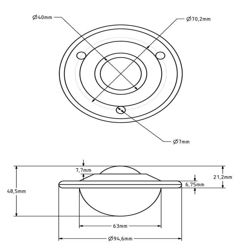 Kugelrolle 40 mm - Stahlblech-Gehäuse und Kunststoffkugel - 110 kg