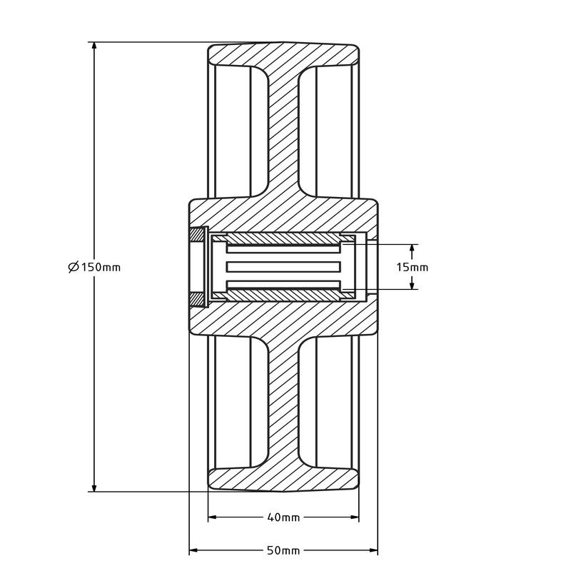 Polyamidrad 150 mm - Edelstahl-Rollenlager 15 mm - 400 kg