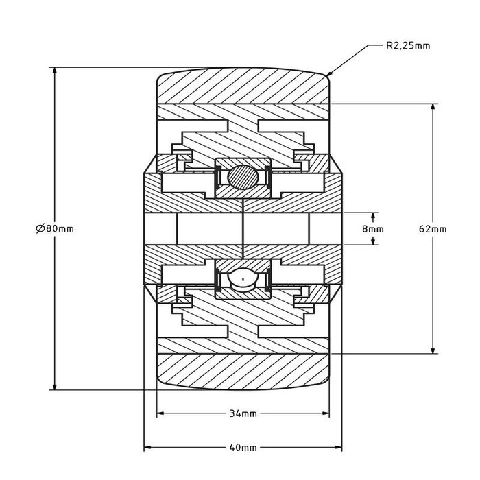 Polyurethanrad 80 mm - Kugellager 8 mm - 120 kg