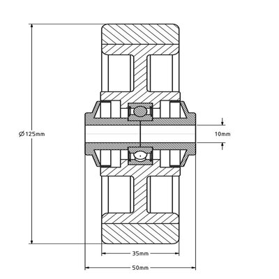 Thermoplastisches Gummirad 125 mm - Kugellager 10 mm - 135 kg