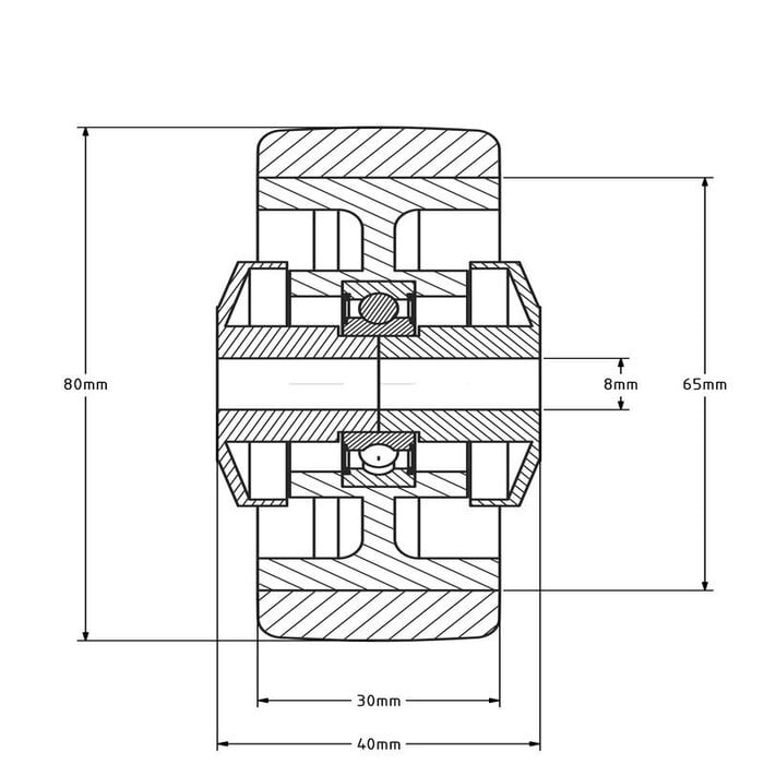 Thermoplastisches Gummirad 80 mm - Kugellager 8 mm - 80 kg