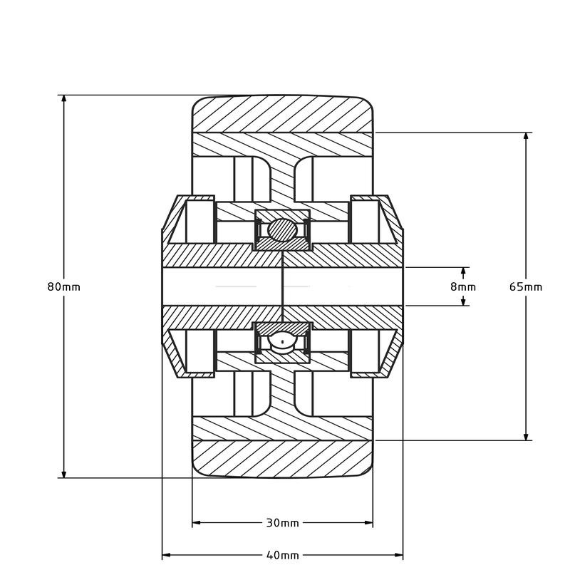 Thermoplastisches Gummirad 80 mm - Kugellager 8 mm - 80 kg