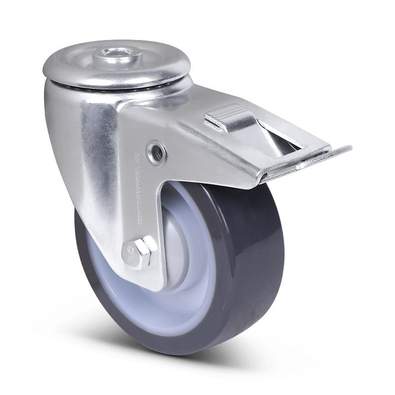Polyurethan-Lenkrolle mit Bremse 100 mm - Kugellager - 150 kg