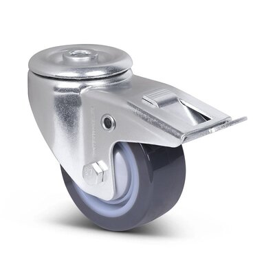 Polyurethan-Lenkrolle mit Bremse 80 mm - Kugellager - 120 kg