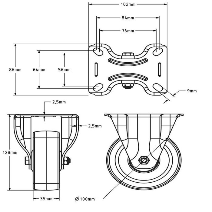 Polyurethan-Bockrolle 100 mm - Kugellager - 150 kg