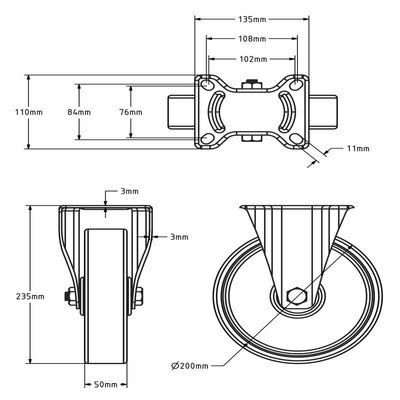 Polyurethan-Bockrolle 200 mm - Rollenlager - 400 kg