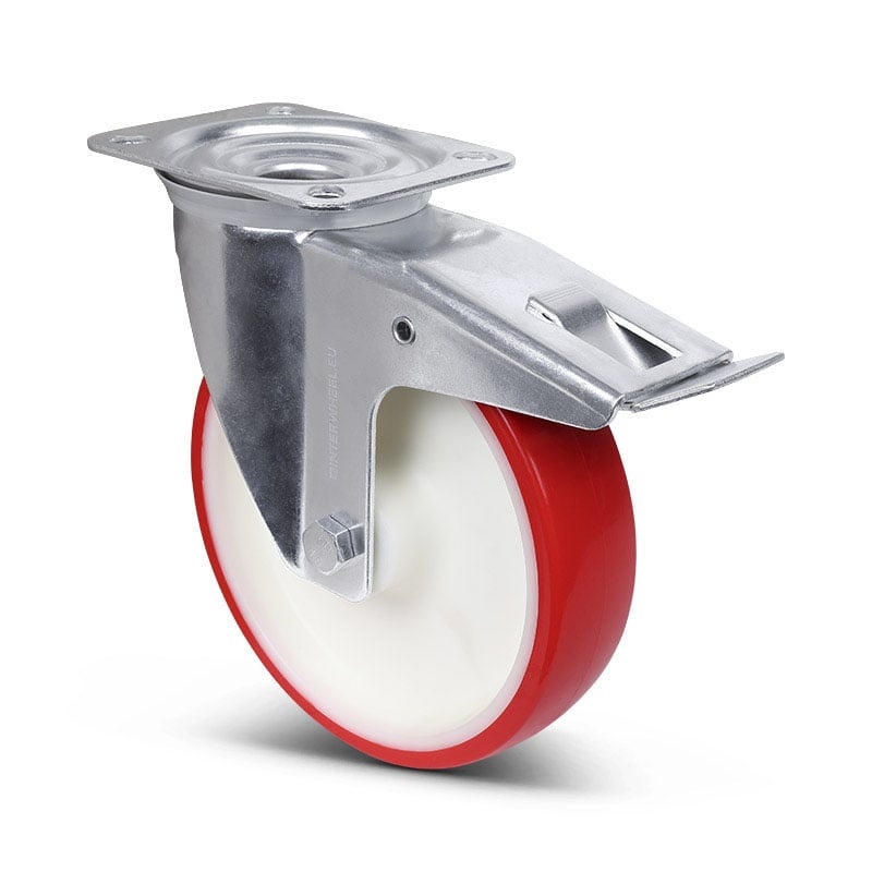 Polyurethan-Lenkrolle mit Bremse 200 mm - Rollenlager - 400 kg