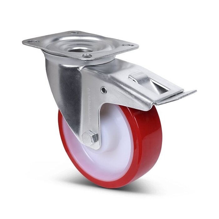 Polyurethan-Lenkrolle mit Bremse 160 mm - Rollenlager - 300 kg