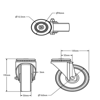 Polyurethan-Lenkrolle 160 mm - Rollenlager - 300 kg