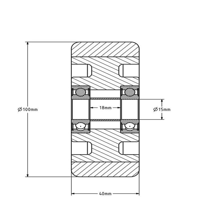 Polyurethanrad 100 mm - Kugellager 15 mm - 250 kg