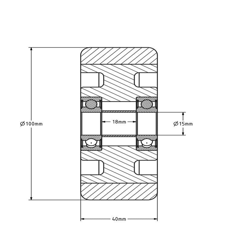 Polyurethanrad 100 mm - Kugellager 15 mm - 250 kg