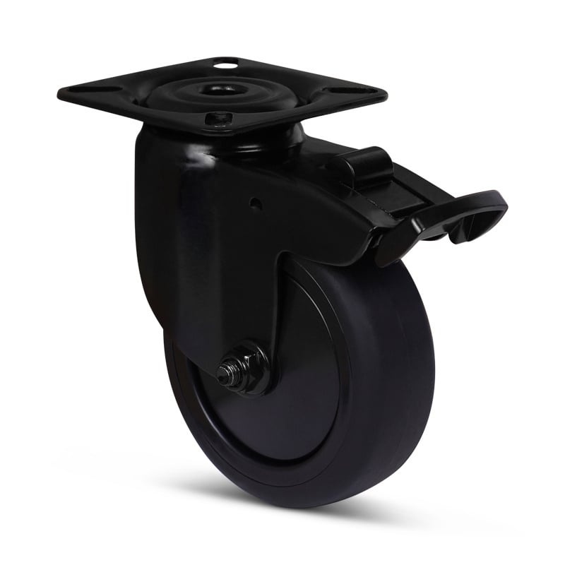 Schwarze Lenkrolle mit Bremse 75 mm - Kugellager - Platte - 75 kg