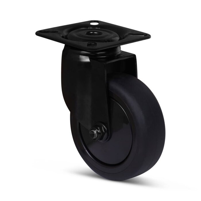 Schwarze Lenkrolle 75 mm - Kugellager - Platte - 75 kg