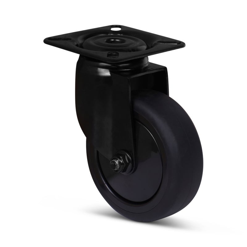 Schwarze Lenkrolle 75 mm - Kugellager - Platte - 75 kg