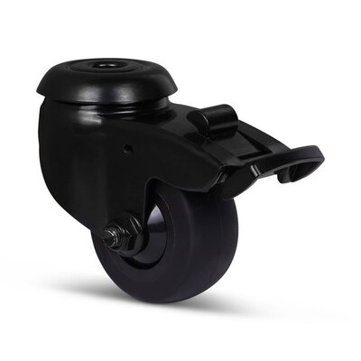 Schwarze Lenkrolle mit Bremse 50 mm - Kugellager - Rückenloch - 50 kg