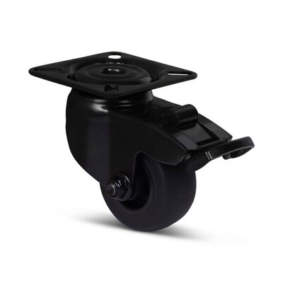 Schwarze Lenkrolle mit Bremse 50 mm - Gleitlager - Platte - 50 kg