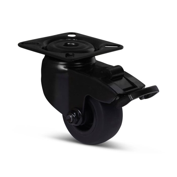 Schwarze Lenkrolle mit Bremse 50 mm - Gleitlager - Platte - 50 kg