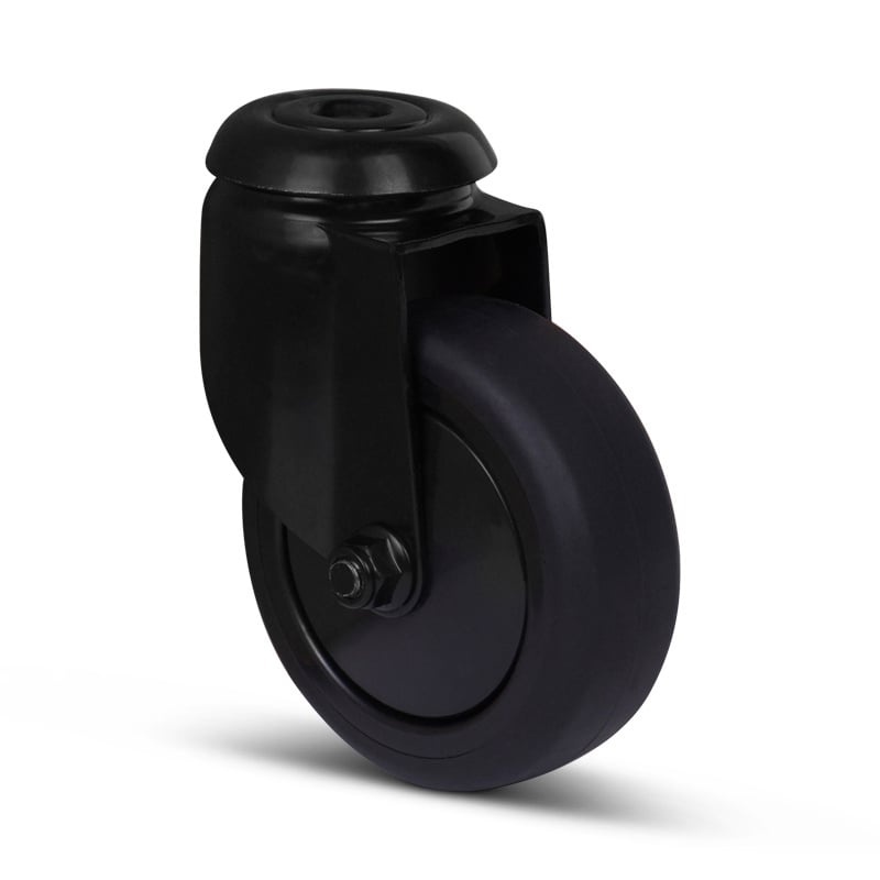 Schwarze Lenkrolle 75 mm - Kugellager - Rückenloch - 75 kg
