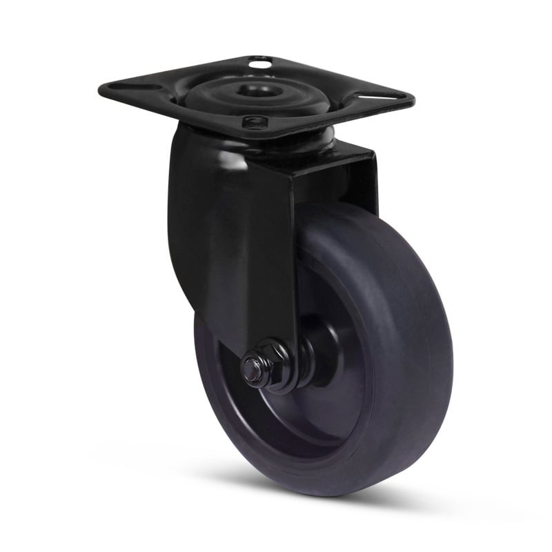 Schwarze Lenkrolle 75 mm - Gleitlager - Platte - 75 kg