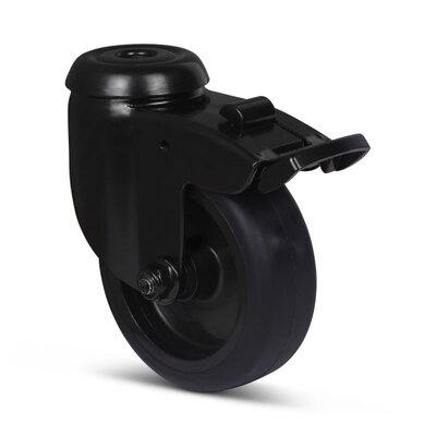 Schwarze Lenkrolle mit Bremse 75 mm - Rückenloch - 75 kg
