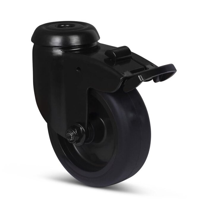 Schwarze Lenkrolle mit Bremse 75 mm - Rückenloch - 75 kg