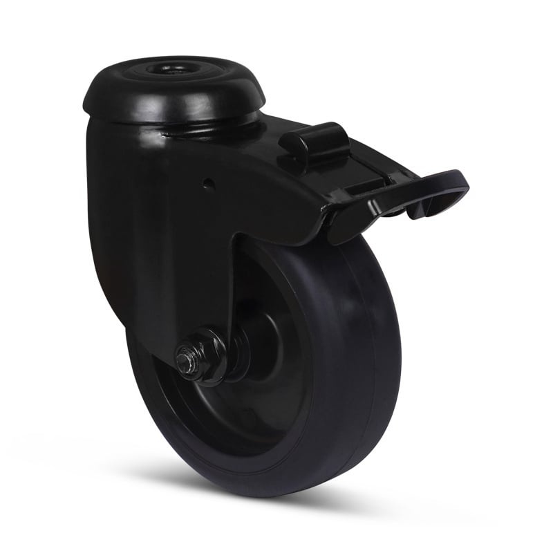 Schwarze Lenkrolle mit Bremse 75 mm - Rückenloch - 75 kg