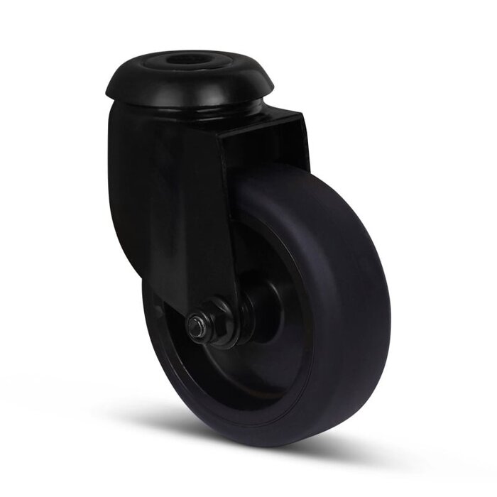 Schwarze Lenkrolle 75 mm - Rückenloch - 75 kg