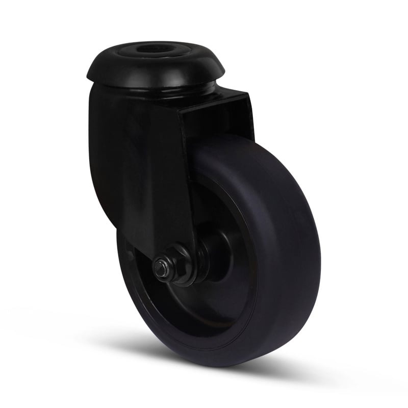 Schwarze Lenkrolle 75 mm - Rückenloch - 75 kg