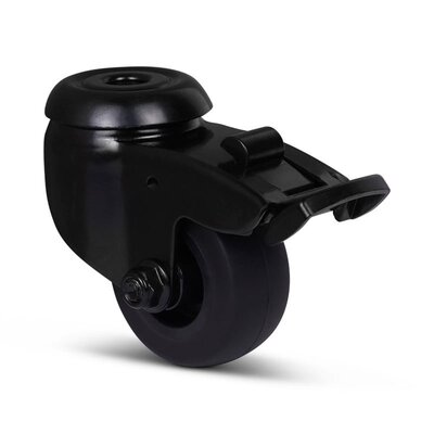 Schwarze Lenkrolle mit Bremse 50 mm - Rückenloch - 50 kg