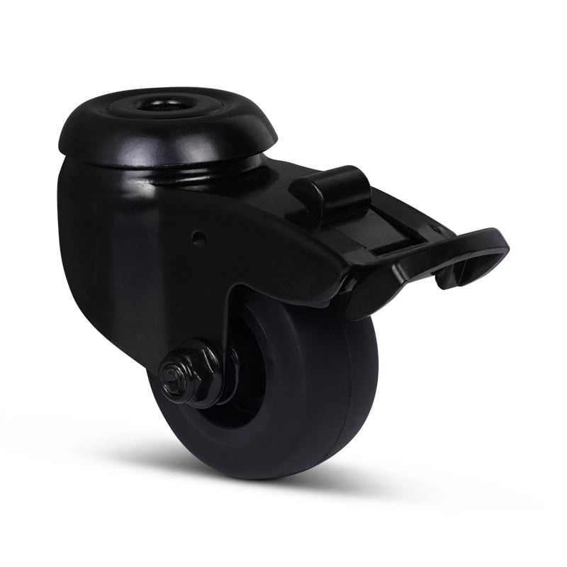 Schwarze Lenkrolle mit Bremse 50 mm - Rückenloch - 50 kg