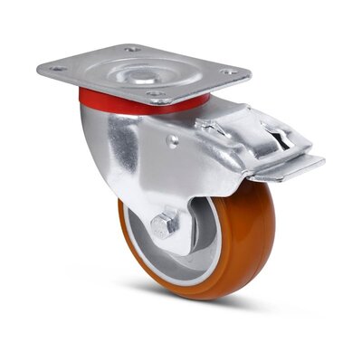 Ballige Polyurethan-Lenkrolle mit Bremse 100 mm - 270 kg
