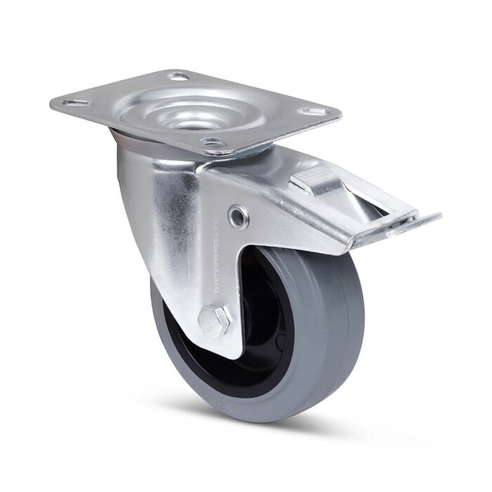 Elastische Gummi-Lenkrolle mit Bremse 100 mm - Rollenlager - 160 kg