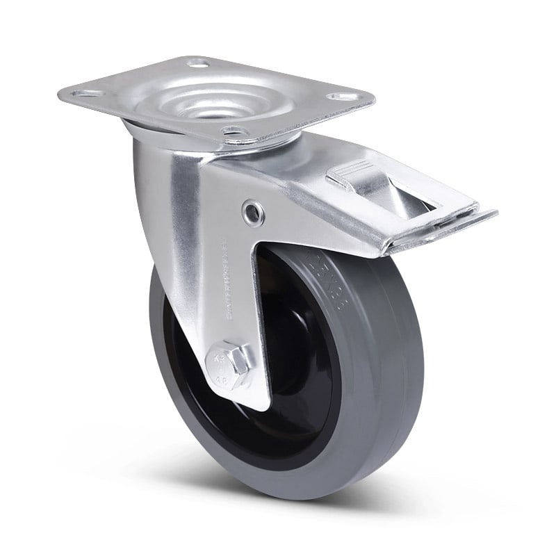 Elastische Gummi-Lenkrolle mit Bremse 125 mm - Rollenlager - 220 kg
