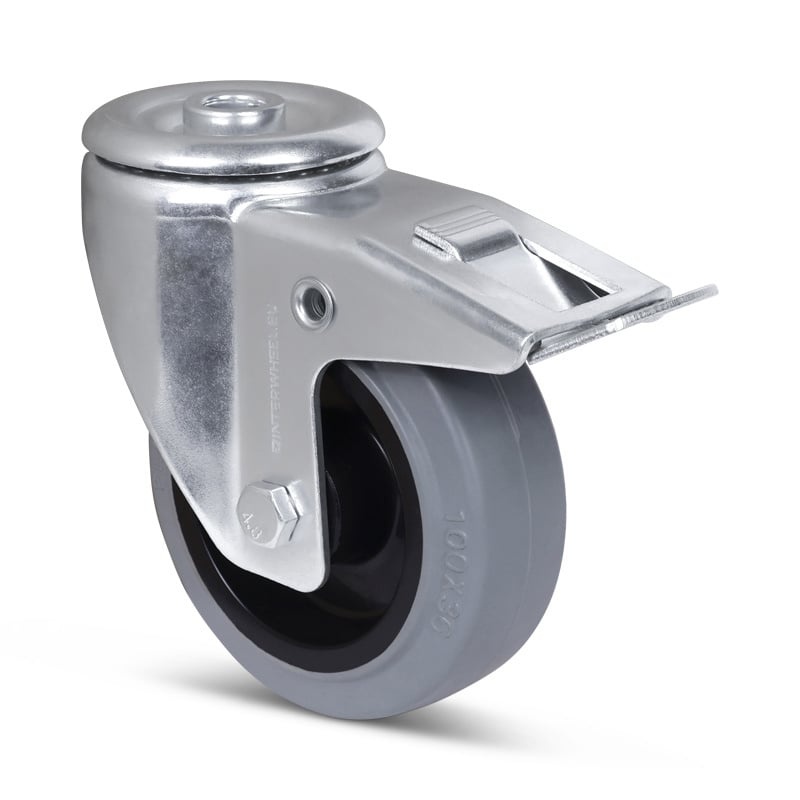 Elastische Gummi-Lenkrolle mit Bremse 100 mm - Rollenlager - 160 kg
