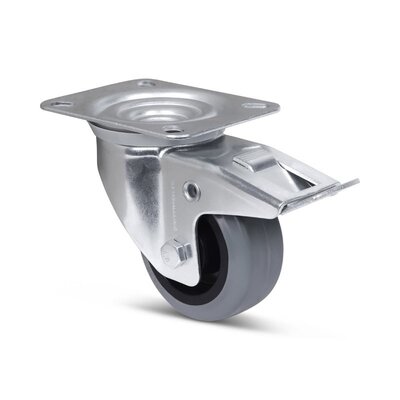 Elastische Gummi-Lenkrolle mit Bremse 80 mm - Rollenlager - 110 kg