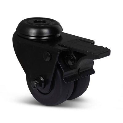 Schwarze Doppelrolle mit Bremse 50 mm - Rückenloch - 80 kg