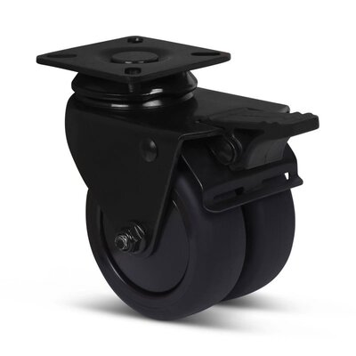 Schwarze Doppelrolle mit Bremse 75 mm - Platte - 120 kg