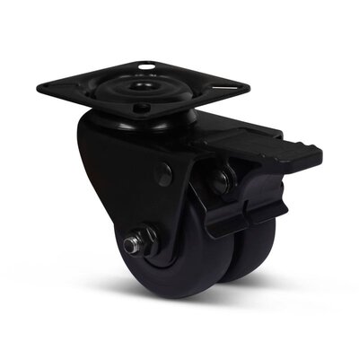 Schwarze Doppelrolle mit Bremse 50 mm - Platte - 80 kg