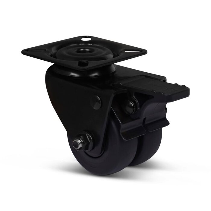 Schwarze Doppelrolle mit Bremse 50 mm - Platte - 80 kg