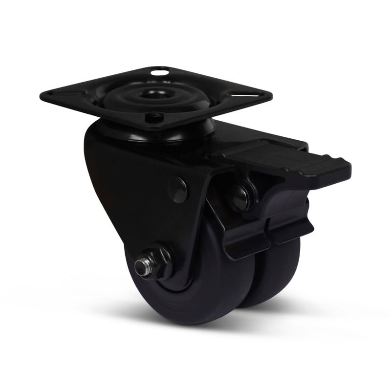 Schwarze Doppelrolle mit Bremse 50 mm - Platte - 80 kg