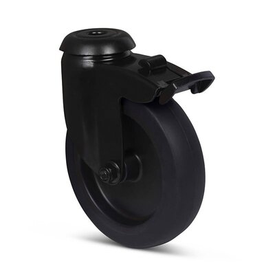 Schwarze Lenkrolle mit Bremse 100 mm - Gleitlager - Rückenloch - 80 kg