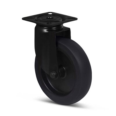 Schwarze Lenkrolle 100 mm - Gleitlager - Platte - 80 kg