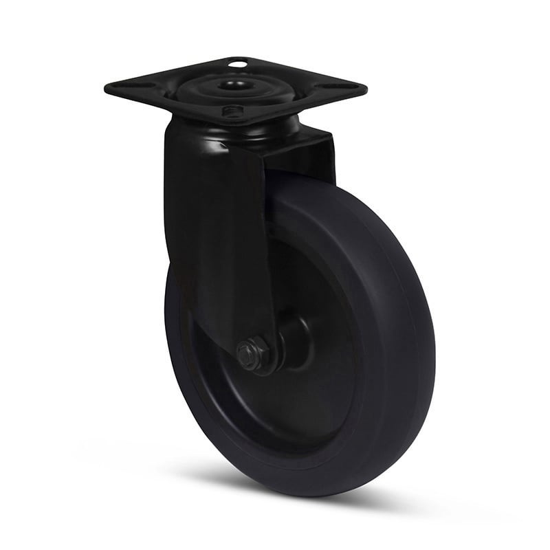 Schwarze Lenkrolle 100 mm - Gleitlager - Platte - 80 kg